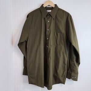 Van Heusen Mens Large Poplin Wrinkle Free Olive Long Sleeve Button Down Shirt